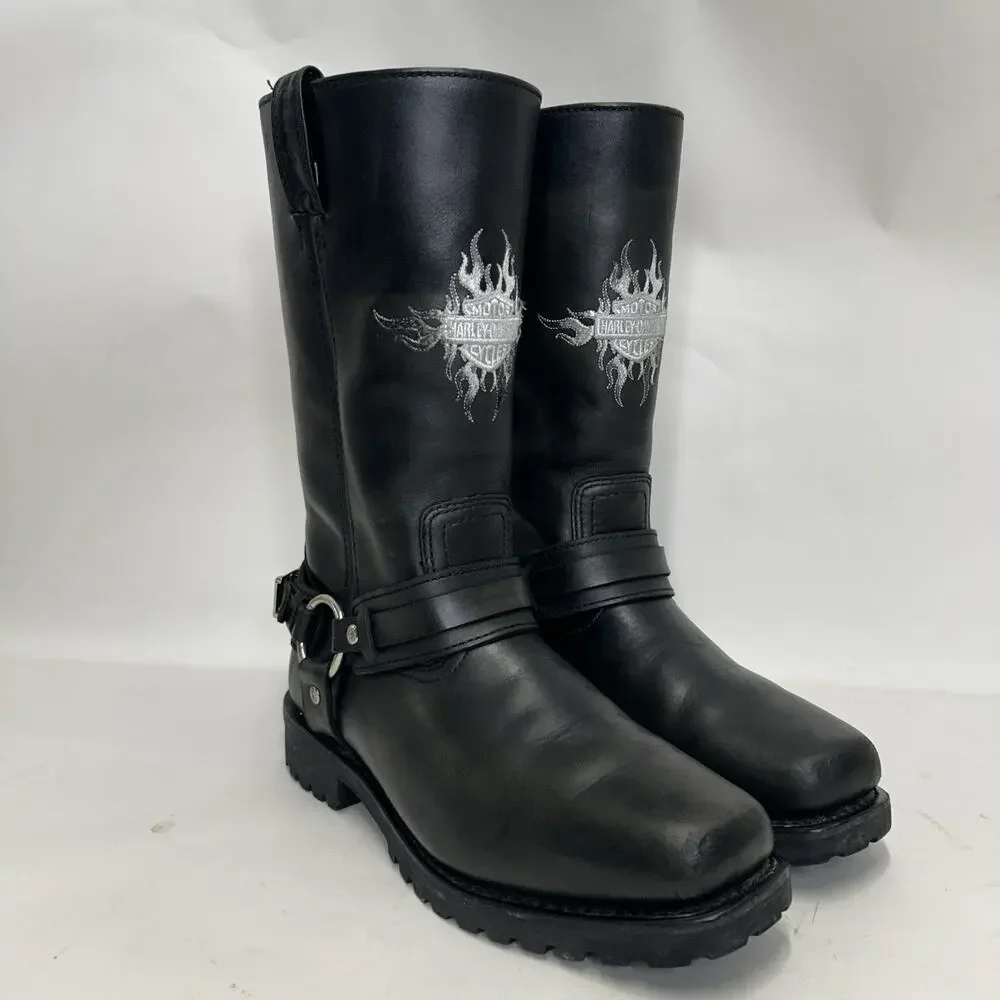 Vintage Harley-Davidson Motorcycle Flame Logo Boots “Black”